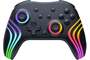 Pogriko Mando para Switch/Switch 2/Lite/OLED, Mando Inalámbrico Pro con Iluminación RGB/Botones Programables/Vibración Dual/Turbo/Giroscopio de 6 Ejes