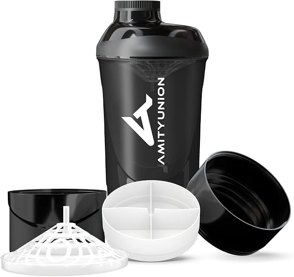 AMITYUNION Shaker per proteine - L'ORIGINALE Senza BPA con setaccio, scala per frullati di siero di latte cremosi, tazze Gym Deluxe per isolati e concentrati sportivi, (Tazza fumogena nera) - 1
