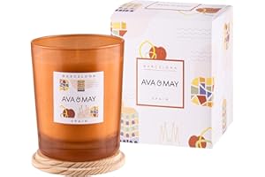 AVA & MAY Barcelona Candela profumata (180 g) – Candela vegana di cera di soia con 40 ore di durata – con olio profumato di lampone, gelsomino e canditi di alta qualità