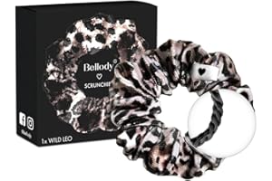 ‎BELLODY Bellody® Scrunchies Samt – Samtig weich, starker Halt, Velvet Look, exklusive Farben (1 Stück - Wild Leo) - Haargummi Scrunchie in Leopard