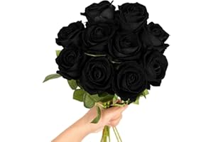 Cotemdery Artificial Black Roses Fake Velvet Silk Rose Flowers with Stem Floral Gift for Wedding Arrangement Party Home Decor