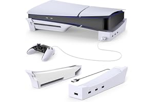 Gorixer Horizontaler Ständer für PS5 Slim Konsole mit Hub, Sockel Standhalter Zubehör kompatibel mit Playstation 5 Slim Disc & Digital Edition, 1 Schnelllade- & 3 Datentransfer USB 2.0 Port - Weiß