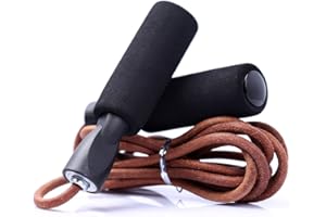 ETbotu - Corda per saltare, regolabile, in pelle, con manici in spugna, comoda