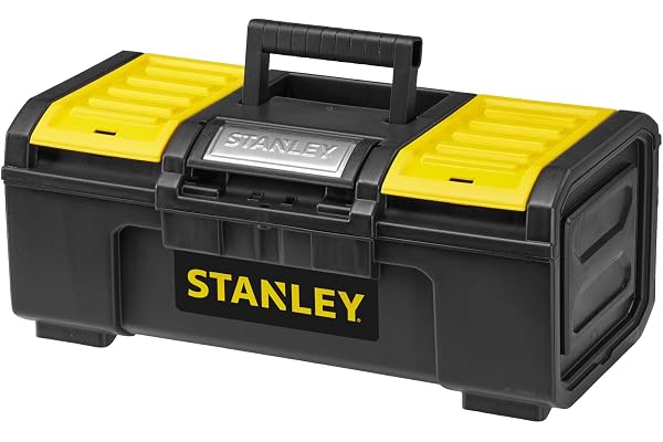 STANLEY 1-79-216 16" One-Touch Heavy-Duty Portable Plastic Tool Box With Removable Tray for Easy & Convenient Storage, 16 Kg Load Capacity, 1 Year Warranty, YELLOW & BLACK, 22x39.4x16.2 cm