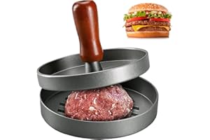 ISIGNO Prensa de Hamburguesa Antiadherente Molde para Hamburguesa, Molde de Aluminio con Mango de Madera, Burger Maker para prensar Carne Picada y Parrilla o Barbacoa, Utensilios de Cocina