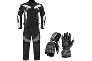 Inflori Waterproof Motorbike Motorcycle Gloves Armoured 2 Piece Suits Jacket with Trouser CE Armoured For All Seansons Weather Mens