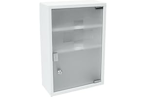 ‎STYLE HOME Style home Medizinschrank abschließbarer Arzneischrank 45 * 30 * 12cm 3 Fächer, Apothekerschrank Erste Hilfe Schrank aus Metall mit Glas Tür, inkl. 2 Schlüsseln (Weiß)