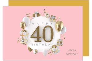 Edition Seidel Kartka z życzeniami premium z okazji 40. urodzin z kopertą. Kartka urodzinowa kartka z życzeniami billet kartka Happy Birthday mężczyzna kobieta złote różowe balony (GZ360-40 SW024)