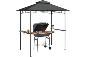 Outsunny Pavillon de Barbecue avec LED 240 x 150 x 258 cm Hydrofuge Ignifuge Pavillon de Jardin avec Toit Double Couche, étagères latérales, tonnelles avec Protection UV, pavillon BBQ pour fête BBQ