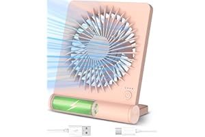 Tevelecin Small Desk Fan, 2000mAh Rechargeable USB Fan Battery Operated,3 Speeds & about 4-12 Hours Longer Working-Pink