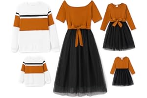 PatPat Ensemble de Tenues familiales à Manches Longues - Look Partenaire - Robe mère Fille - T-Shirt à Manches Longues et Robe mère Enfant - Vêtements pour l'automne et Le Printemps/Homme et garçon
