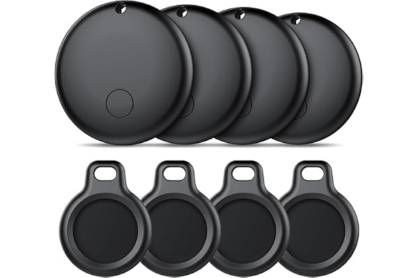 Android Smart Tag, Traceur Lot de 4, Fonctionne avec l’app Google Localiser (Uniquement Android), Équipé d'un Étui de Protection, IP68 Imperméable, pour Les clés/Portefeuilles/Valises, Noir