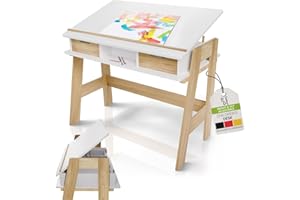 Juskys Scrivania per Bambini Fietje Plus - Altezza Regolabile, Piano Inclinabile, 2 Cassetti, Materiale Robusto e Antigraffio, Ampio Spazio di Archiviazione