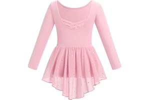 IDOPIP Vêtements de Ballet pour Enfants Robe Leotard Danse Justaucorps Jupe à Paillettes Deux Pièces Manches Longues Ballerines Fille