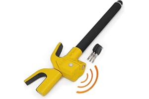 URBAN UR978Y Antivol Voiture Double Securité, Canne Antivol Voiture Sans/Avec Alarme Hi-Tech 120dB+LED Plus Sûre et Visible, Bloque Volant Breveté, Barre Anti Vol Universel Auto Camping-Car