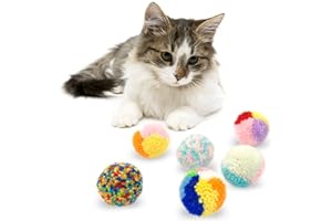 Andiker 6 Piezas Juguetes de Pelota de Gato, Interactivos de Bolas de Hilo de Lana para Gatos, Bolas de Pompones para Gatos, Juguetes para Perseguir Gatitos para Gato de Interior