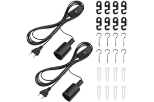 BOUGPENG 2 Piezas Portalámparas E27 Con cable 6M AC 250V 4A(max.100W) interruptor y EU enchufe Bases y Gancho para lámparas E27 en Negro para Lámpara de Lámpara de pie Colgante Lámpara de cabecera
