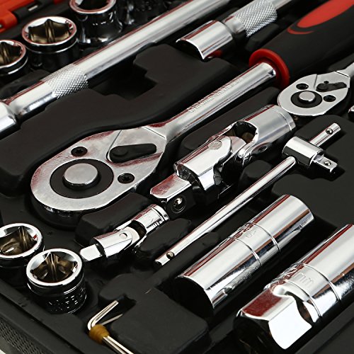 LESOLEIL Steckschlüssel Satz Handwerkzeuge Universal Reparatur Werkzeuge Ratschen Sechskant Steckschlüsseleinsatz Torx- Schlitz Phillips Pozidrive Bit Steckschlüsseleinsätze Werkzeugkoffer 61 teilig - 3
