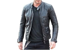 Aksah Fashion S David Beckham Café Racer Biker Giacca in pelle nera trapuntata da uomo