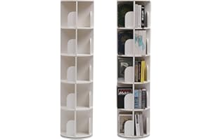 PTUWODS Drehbares Bücherregal, 360-Grad-Display, bodenstehendes Bücherregal, Lagerregal für Kinder und Erwachsene, multifunktionaler Bücherregal-Organizer (Weiß, 5 böden)
