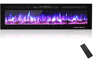 MachenFlame Chimenea eléctrica empotrada con Pantalla táctil de Cristal de Alta definición, Llama LED de 9 Colores, calefacción eléctrica Individual y Mando a Distancia, Negra,152 cm.