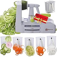 Brieftons 5-Blade Vegetable Spiralizer: Strongest-Heaviest Spiral Slicer, Best Veggie Pasta Spaghetti Maker for Low Carb/Pale