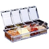 YIQI Clear Fan Seasoning Spice Rack - Jars 4 Piece Acrylic Seasoning Box - Storage Container Condiments Vinegar Pot with Lid