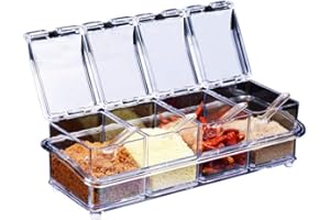 YIQI Assaisonnement Box Set 4 pièces Bouteilles Transparentes Sel Spice Jar,Pots à épices Cuisine Condiment Jarres de Stockage de Conteneurs avec 4 Cuillères Canned Couvercle et Cuillère