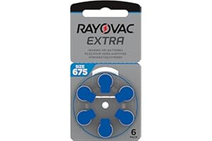 6 batterie Rayovac Extra Advanced 675 per apparecchi acustici 2018, design con tecnologia Active Core – 675AUX-6XEMF
