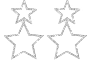 Weenkeey Strass Grande Stella Dangle Orecchini Stella Cristallo Borchie Doppia Stella Cava Orecchini di Cristallo Stella Leggero Goccia per le donne Ragazze - Argento