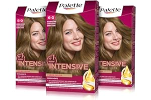 SCHWARZKOPF Palette Intensive Creme Color 6-0 Rubio Oscuro, tinte de pelo permanente con aceite de macadamia y almendras, cubre el 100% de las canas y raíces, para un color radiante, Pack 3