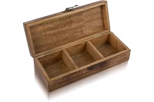 THE GREAT INDIAN BAZAAR Wooden Tea Box Storage Chest Organizer Container Holder Rack with 3 Large Storage Compartments for Assorted Variety of Loose Tea Spices & Herbs Natural Eco Friendly Vintage Rustic Decorative Box