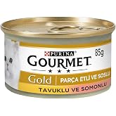 Gourmet Gold Par&ccedil;a Etli Somonlu &amp; Tavuklu Yaş Kedi Maması, Yetişkin, 85 g