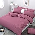 Furnistitchs Glace Cotton Plain Satin Stripes Duvet/Comforter/Rajai/Blanket/Quilt Cover (Onion, Double 90x100)