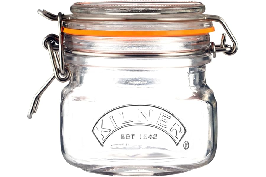 Kilner Square Clip Top Jar 250ml (0.25L) Airtight Glass Jar for Storing Herbs Spices Dried Fruits Nuts and Seeds