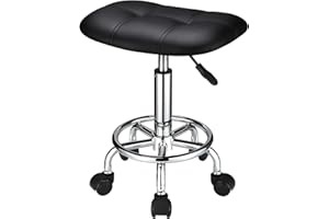 HMTOT Kwadratowy taboret na kółkach z regulacją wysokości obrotowe taborety czarne