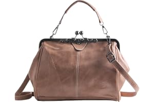 LUI SUI Women Retro Handbag, PU Leather Purse Vintage Top Handle Bag Kiss Lock Crossbody Shoulder Bag for Ladies