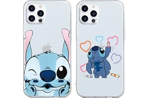 OMYZO [2 pezzi] Cover per Apple iPhone 12 Mini 5,4",Custodia Morbide Silicone con Cute Stitch Cartone Animato Disegni Trasparente Opaco TPU Bumper Ultra Sottile Antiurto Protettivo Case per iPhone 12 mini