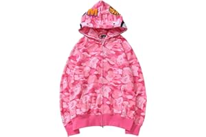 PADOLA Uomo Shark Felpe con Cappuccio Stampa 3D Hoodie con Cerniera Camouflage Giacca Autunno Inverno Top