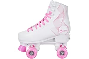 MADIVO Swirl Pattini classici da donna in stile retrò, dimensioni regolabili, cuscinetti a sfera ABEC7, colore bianco e rosa, pattini in linea, taglia 31-34, 35-38, 39-42