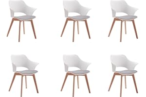 GrandCA HOME 6er-Set Nordischen Küchenstühlen, Esszimmerstuhl mit Massivholzbeinen, Gepolsterte Stühle für Schlafzimmer, Wohnzimmer, Küche, Weiß