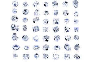 RKC DIVINE DESIGN BY RKC JEWELZ LONDON RKC x 100 Pcs - Silver Tibetan Charms Beads Spacers For Girls Women's CHARM BRACELETS | For Christmas Presents Gifts | Jewellery Bracelet Making | Unique Designs - No Repeats | No Nickel | Select Qty