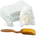 200 Pcs Disposable Tea Filter Bags, 6.94x9.05cm Drawstring Seal Filter Tea Bags Empty Tea Infusers Bags with Plastic Tea Shovel for Loose Tea and Coffee, White, 2.73 x 3.56 inch