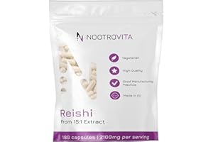 Reishi Pilz Extrakt 180 Kapseln - 2100mg pro Portion (Entspricht 31.500mg Reishi) - 30 Polysacchariden - Hochdosiert | Vegan, Allergen und Gluten Frei Vitalpilz | Nootrovita