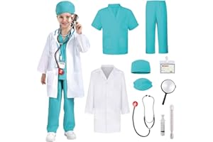 ZUCOS Costume da camice medico, per bambini, scatola di travestimento con dottore, accessorio per giochi di ruolo, per carnevale, bambini, ragazzi e ragazze (blu, 7-9 anni)