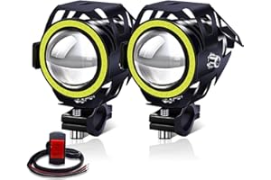 YnGia Motorcycle Front Spotlights Led Foglights with White Halo, 2PCS Daytime Running Lights with 3 Wires Switch ON/ON/OFF, U7 Waterproof Motorbike Motorcycle Auxiliary Lights 12V 24V