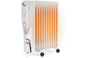 Pro Breeze Oil Filled Radiator with 11 Fins - Slim Electric Radiator - Portable Oil Heater with Built-in 24 Hour Timer, 3 Heat Settings, Adjustable Thermostat (White Radiator)