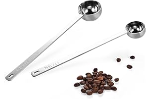 U-Taste Lot de 2 Cuillères à Café en Acier Inoxydable 18/8 avec Manche Extra Long de 21,5cm pour Café Moulu, Grains, Poudre, Expresso, Idéales pour les Grandes Boîtes, Canettes (15&30ml, Argent)