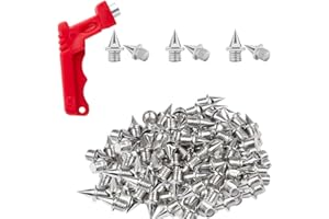 YLUFAC 50Pcs 6mm Stainless Steel Running Shoe Spikes with Wrench - 1/4 Inch Track & Field Spikes for Sprinting, Jumping, Cross Country - Durable 6mm Replacement Spikes (Silver)