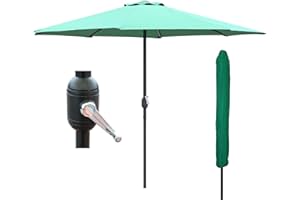 GlamHaus Garden Parasol Table Umbrella 2.7M with Crank Handle for Outdoors, UV40 Protection, Includes Protection Cover, Gardens and Patios - Robust Steel (Grey, Cream, Sand, Green, Khaki)